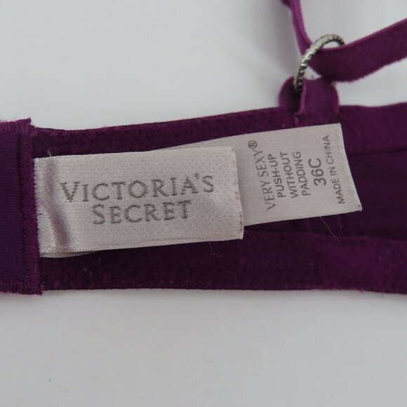 Victorias Secret 36C Bra Very Sexy Push Up Purple Lace Velvet Underwired Unlined - Picture 11 of 15